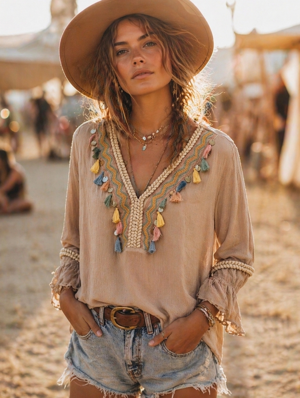 Soft Surroundings Clementine Tassel Tunic Boho Embroidered M